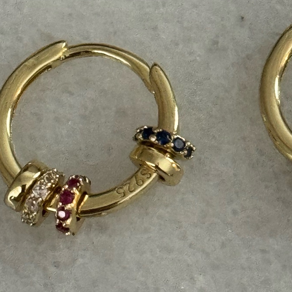 New Stock! Gold Round Crystal Charm Hoop Earrings Brand New - Picture 3 of 6